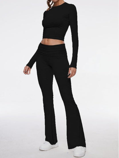 Women's Clothing Round Neck Bell-bottom Pants Suit