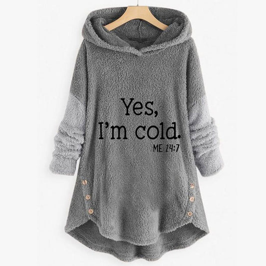 Comfy Dresses Autumn And Winter Button Plush Hooded Printing Jacket